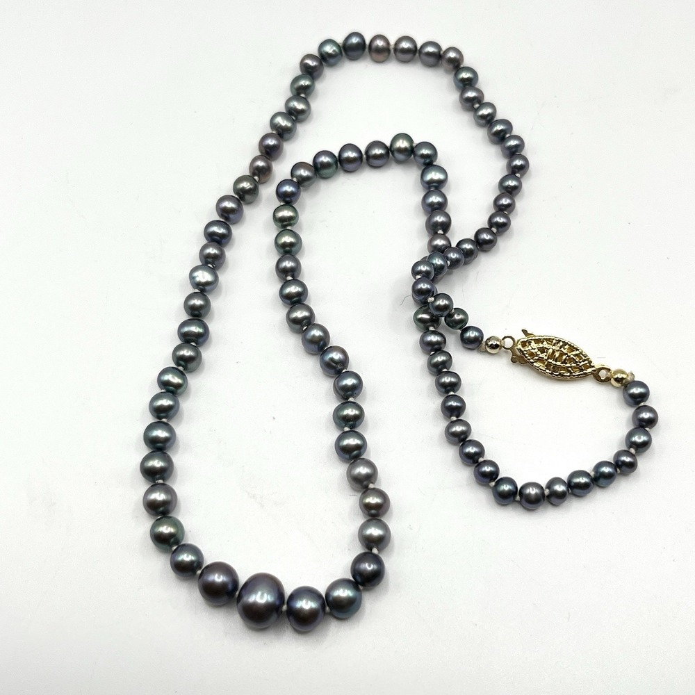 Peacock Freshwater Pearl Necklace Knotted Gold Tone Filigree Clasp Vintage‎ 18"